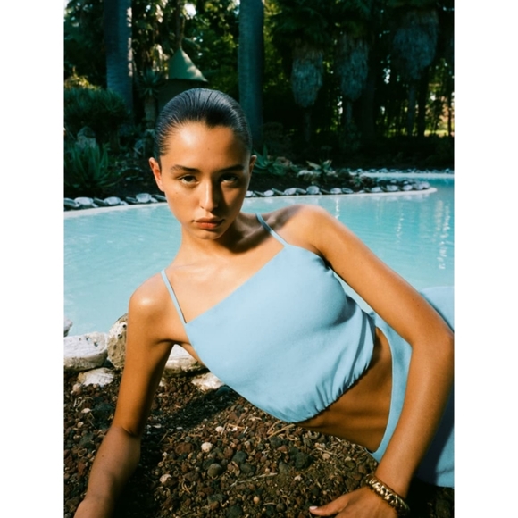 Reformation 'Kiwi' Turquoise Blue Asymmetrical Cutout High Slit Maxi Dress 10 - Picture 14 of 16